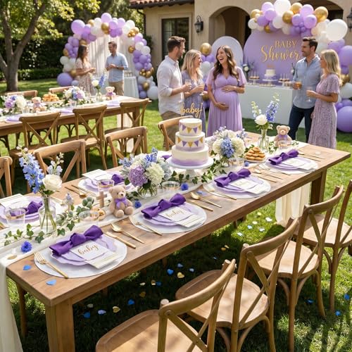 WDF 175Pcs Purple Plates Disposable - Lavender Plastic Plates 25guest Plastic Dinnerware Ideal for Birthday Party/Wedding/Holidays - color: Purple and Gold, size: 175 pieces
