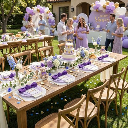 WDF 175Pcs Purple Plates Disposable - Lavender Plastic Plates 25guest Plastic Dinnerware Ideal for Birthday Party/Wedding/Holidays - color: Purple and Gold, size: 175 pieces