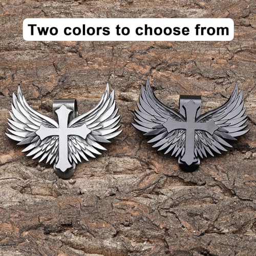 Guardian Angel Visor Clip - Guardian Angel Visor Clips for Cars,Stainless Steel Wings Cross Sunshade Clip Driver Gift (Black) (Sliver) - style: sliver
