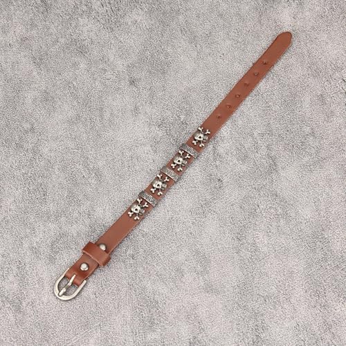 Jeilwiy Punk Rock Gothic Black Rivet Leather Spiked Necklace Collar Neckband Leather Choker Necklace for Women Mom Gifts Adjustable - color: HGB153-Brown