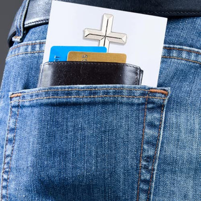 Needzo Cross Lapel Pin with Prayer Card, Religious Father’s Gift, 1 Inch Emblem for Catholic Men, 4 by 2 Inch Devotional