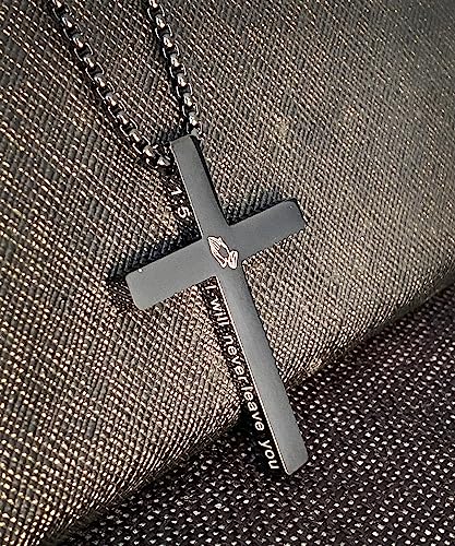 Cross Necklace Stainless Steel Necklace Religious Bible Verse Pendant Crucifix Necklace Faith Jewelry with 22' Chain - style: Joshua1:5 - BLACK
