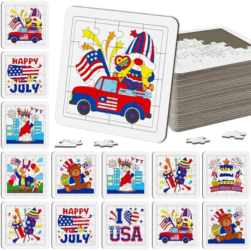 Cinrobiye 24 Pcs 4th of July Crafts, Patriotic DIY Art Project Kit with USA Frame Craft Cards, Color & Assemble Independence Day Activities for Classroom, Party, Summer Events and Decorations - color: 4th of July