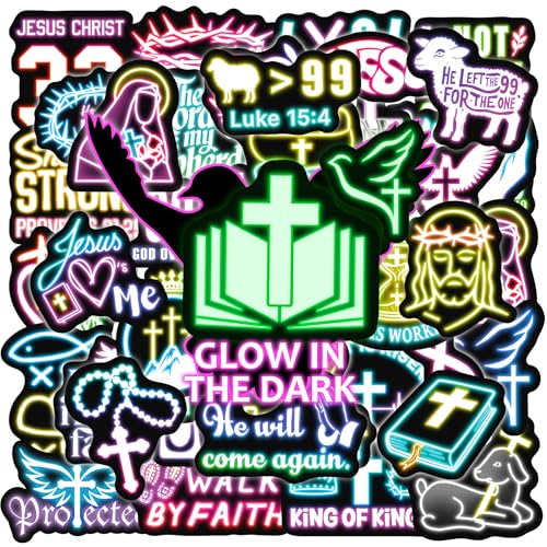 50 Pcs Glow in The Dark Neon Christ Bible Water Bottle Stickers - color: Luminescent-480kscp