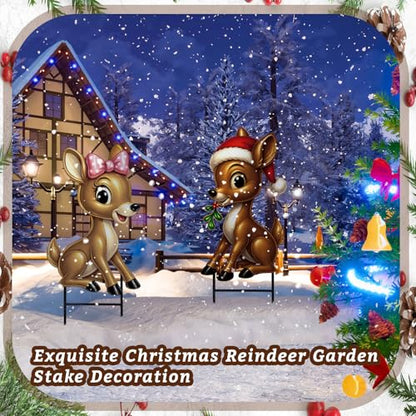 Moxweyeni 2 Pcs Outdoor Reindeer Christmas Decoration Cute Deer Sign Large Metal Reindeer Yard Sign with Stakes Christmas Farmhouse Deer Figurines for Lawn Garden Holiday Display - style: Cute Reindeer