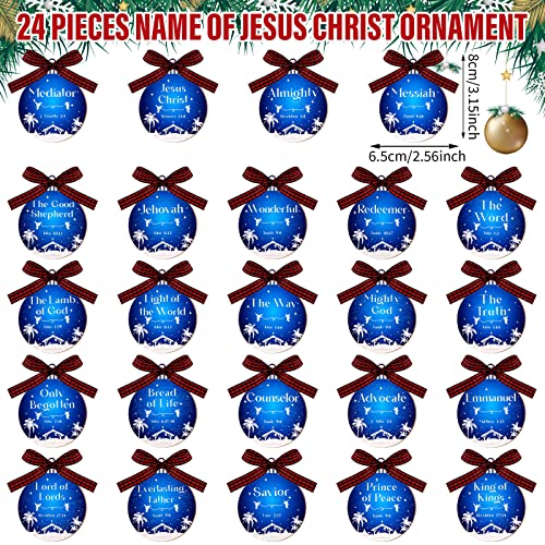 24 Pcs Names of Jesus Wooden Christmas Ornament, Blue and White, Round - color: Blue and White