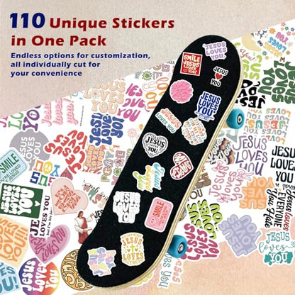 110 Pcs Jesus Loves You Stickers, Christian Bible Verse Faith Decals - color: Multicolor Jesus Loves You-110pcs