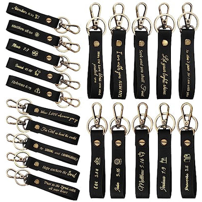 Jeyiour 20 Pcs Christian Keychains Bible Key Chain Bulk - color: Black Gold