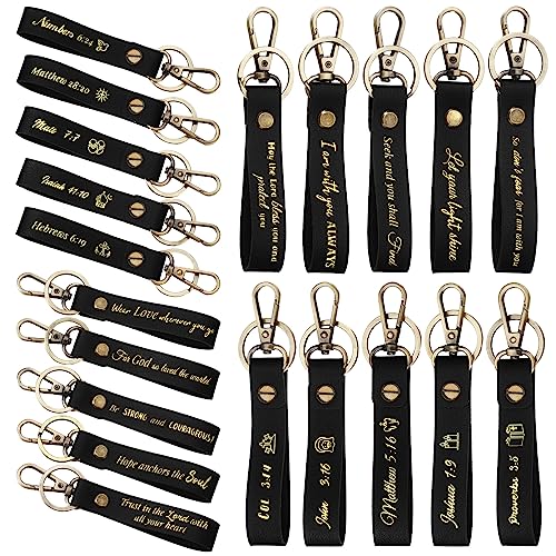 Jeyiour 20 Pcs Christian Keychains Bible Key Chain Bulk - color: Black Gold