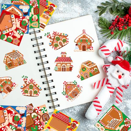 Haooryx Christmas DIY Gingerbread Stickers - 300pcs Self-Adhesive Christmas Make a Gingerbread House Sticker Roll Make Your Own Sticker GiftWrap Decals DIY Art Craft Winter Xmas New Year Gift Wrapping - style: Christmas Gingerbread House 1Roll