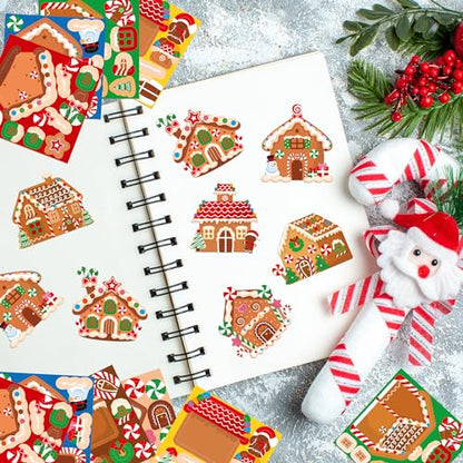 Haooryx Christmas DIY Gingerbread Stickers - 300pcs Self-Adhesive Christmas Make a Gingerbread House Sticker Roll Make Your Own Sticker GiftWrap Decals DIY Art Craft Winter Xmas New Year Gift Wrapping - style: Christmas Gingerbread House 1Roll
