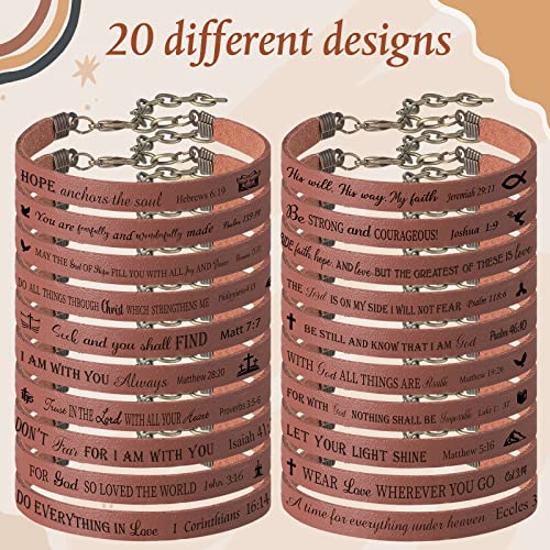 Jeyiour 20 Pcs Christian Leather Bracelets Bible Verse Quotes - color: Brown