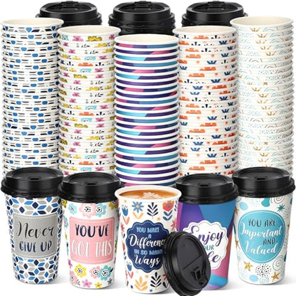 50 Pack 16 oz Disposable Coffee Cups with Lids Motivational - style: Motivational