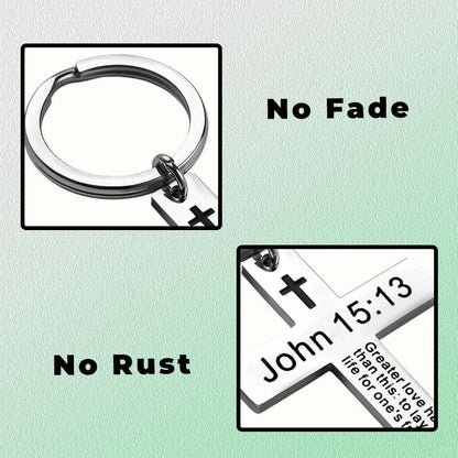 YALLNASL Christian Christmas Birthday Gifts for Daughter Son Inspirational Gifts for Women Men Christian Cross Keychains - color: John 15:13