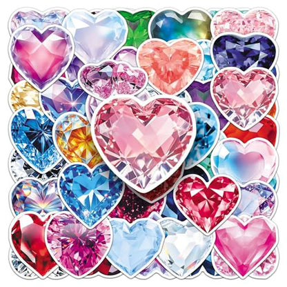 50 Pcs Brilliant Heart Diamond Stickers with Diamond Hearts Come with Adhesive Backing, Suitable for Phone Cases, Cups, and laptops (Heart Diamond) - color: Heart Diamond