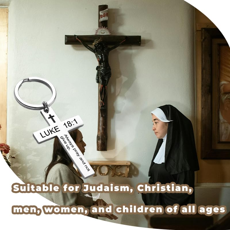 YALLNASL Christian Christmas Birthday Gifts for Daughter Son Inspirational Gifts for Women Men Christian Cross Keychains - color: Luke 18:1