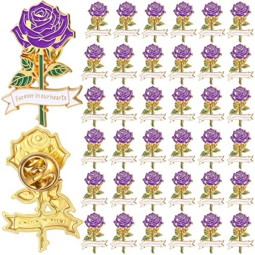 Misdary Funeral Favors Guest Memorial Rose Pin - color: Purple