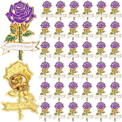 Misdary Funeral Favors Guest Memorial Rose Pin - color: Purple