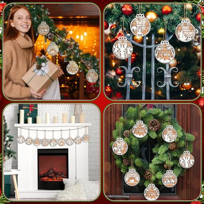 Shellwei 24 Pcs Christmas Ornament Bulk Wooden Nativity Scene Music Sheet - style: Cute