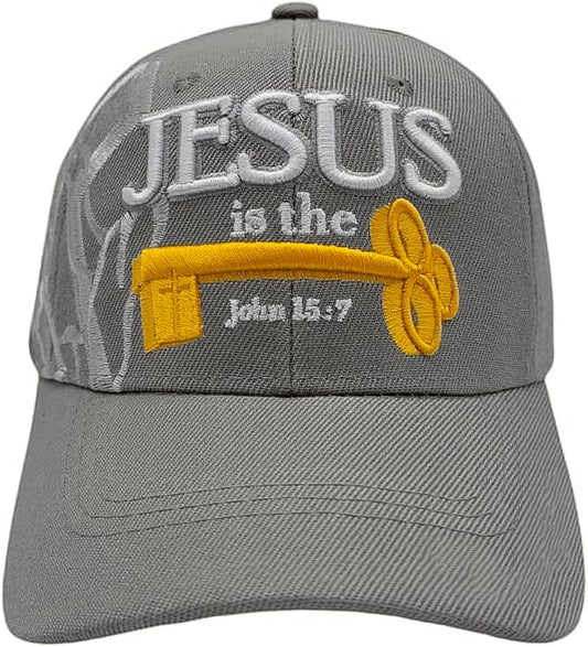 Black Duck Brand 3D Jesus is The Key Embroidered Jesus Christian Ball Cap - color: Gray