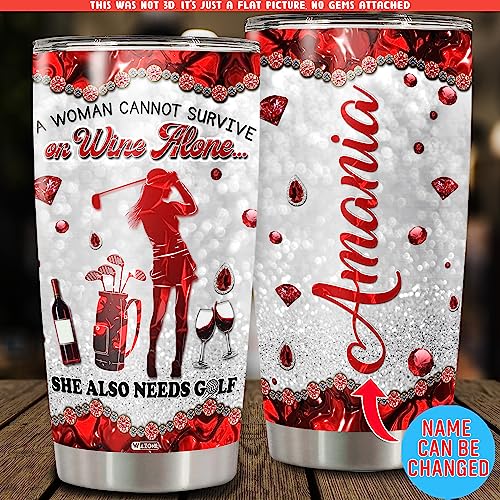 WAZONE Personalized Golf Player Tumbler 20oz 30oz Stainless Steel Custom Name Vacuum Insulated Travel Coffee Mug Novelty Cup Sporty Themed Gift Birthday Christmas for Women Friends - color: Golf