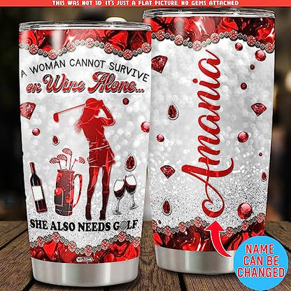 WAZONE Personalized Golf Player Tumbler 20oz 30oz Stainless Steel Custom Name Vacuum Insulated Travel Coffee Mug Novelty Cup Sporty Themed Gift Birthday Christmas for Women Friends - color: Golf