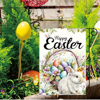 Easter Egg Bunny Garden Flag Easter Garden Flags 12x18 Double Sided The Flower Yard Is Decorated With Outdoor Flags Yard Flag Garden Flags for Outside Flower Seasonal Farmhouse Yard Outdoor Flag