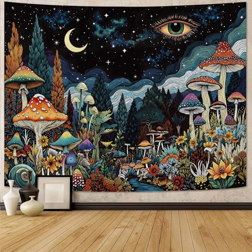 Fungarth Hippie Mushroom Forest Tapestry Vintage Floral Plant Snail Tapestries Wall Hanging Hippy Moon Night Small Tapestry for Bedroom Living Room Study Classroom Dorm 48 x 36 inch - color: Cloud Sky, size: 48"L x 36"W