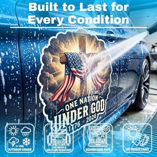 One Nation Under God America 250 Sticker Set (2 Pack) – Christian Patriotic Cross Vinyl Decals – 1776-2026 USA Faith Stickers – Waterproof America250 Collectible Decals