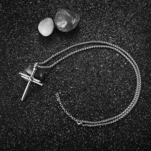 Nail Cross Necklace for Men Stainless Steel Chain 24inch 3 Nails Jesus Cross Pendant Christian Gifts for Dad 3 Colors - color: Silver