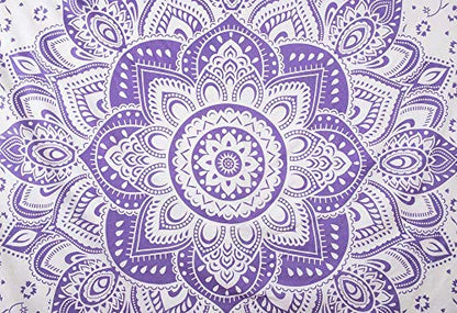 Bhagyashri Fashions Indian Mandala Twin Cotton Purple White Ombre Tapestry Wall Hanging Art Collage Bedspread Picnic Beach Blanket Hippie Boho Tapestries 84x54 Inches
