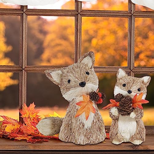 winemana Fall Decor Set of 2 Sisal Fox, Thanksgiving Decorations for Home - style: style 1