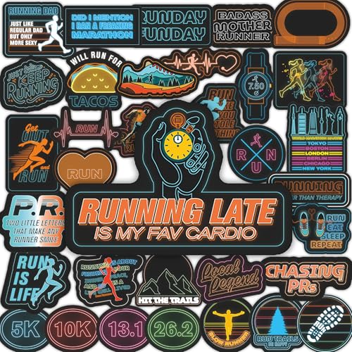 Running Stickers 34 Pack Neon, Water Bottle and Laptop Decals, Marathon - style: Neon