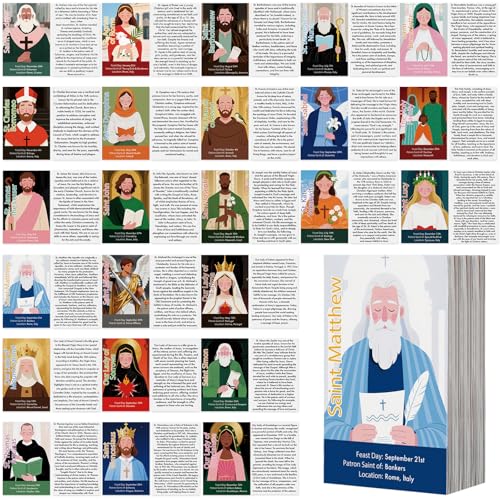 Motiskyy 120 Pcs Catholic Gift Catholic Prayer Card with Saint Stories - style: English Colorful Style