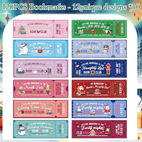 Wxiben 120 Pcs Christmas Book Club Bookmarks Xmas Ticket Book Marks Gifts - color: Christmas Book Club