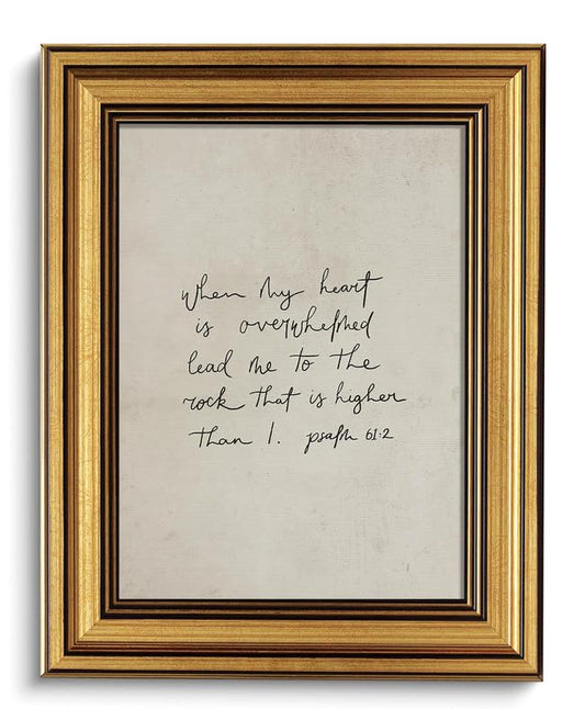 Christian Bible Verse Psalm 61:2 Wall Art Minimalist Scripture Wall Decor - color: Gold Framed-07, size: 8x10in