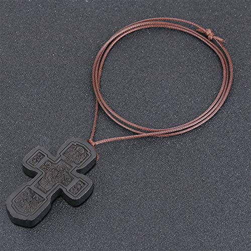 COTTVOTT Wood Orthodox Cross Pendant Necklace Christian Crucifix Necklace Prayer Jesus for Women Men - style: C-Black Color