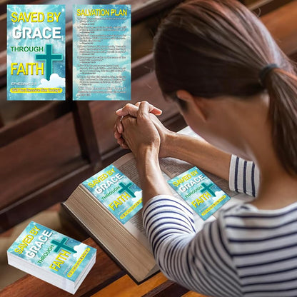 200 Pcs “Saved by Grace Through Faith” Gospel Tract Cards – Double-Sided Christian Evangelism Cards with Salvation Plan and Scripture Verses, Faith Sharing Postcards for Ministry Use