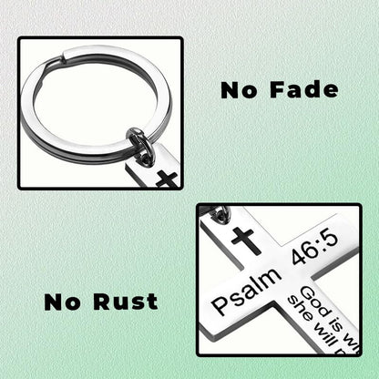 YALLNASL Christian Christmas Birthday Gifts for Daughter Son Inspirational Gifts for Women Men Christian Cross Keychains - color: Psalm 46:5
