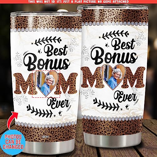 WAZONE Personalized Best Bonus Mom Ever Gifts Tumbler Cups From Daughters For Mommy Mothers Customized Photo With Lid 20 30 Oz Presents Idea Birthday Christmas Mothers Day Anniversary - color: Bonus Mom