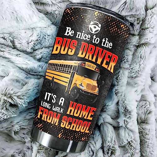 Personalized School Bus Driver Tumbler With Lid Custom Name Stainless Steel Tumblers 20oz 30oz Insulated CupFor Men Labor Fathers Day Christmas Birthday Appreciation Gifts - color: Bus
