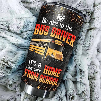 Personalized School Bus Driver Tumbler With Lid Custom Name Stainless Steel Tumblers 20oz 30oz Insulated CupFor Men Labor Fathers Day Christmas Birthday Appreciation Gifts - color: Bus