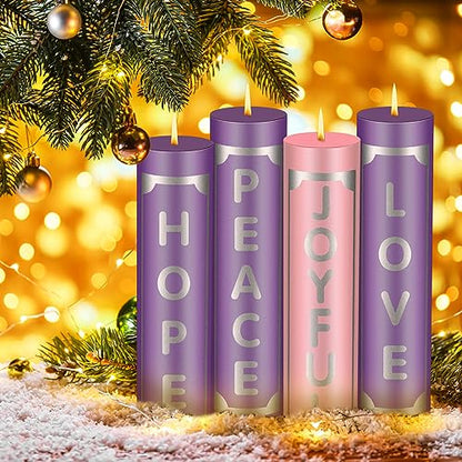 4 Pcs Advent Candles with Words Cylinder Christmas Advent Candle 2 x 8 Inch - size: 2 x 8'', style: Cylinder