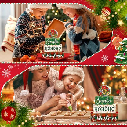 Britimes Christmas Santa Tiered Tray Decor Set, 4 Pack, Wooden Table Sign - style: Wreath Christmas
