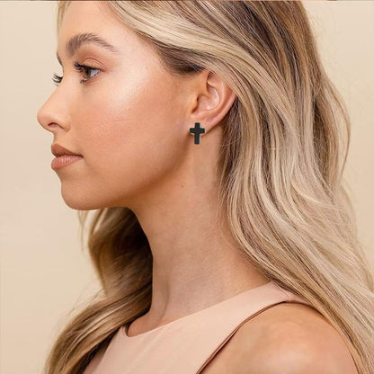 ONLYJUMP 925 Sterling Silver Cross Stud Earrings For Women Fashion Earrings Cross Earrings Small 14k Gold Plated Cross Earrings Studs Jewelry Gifts - color: Black