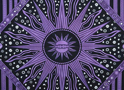 Popular Handicrafts Wall Hanging Tapestry For Bedroom Hippie Burning Sun and Moon Meditation Bohemian Hippy Psychedelic Design Indian Tapestries Bedspread 90 x 108 inches (230cm x 270cm) Green - color: Purple, size: 108"L x 90"W