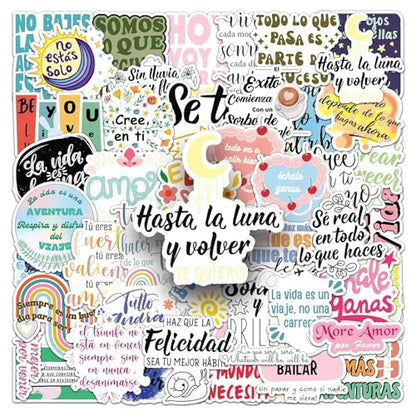 50Pcs Spanish Motivational Stickers, Waterproof Inspirational Positive Affirmation Vinyl Aesthetic Decals for Water Bottle, Laptop, Scrapbook, Skateboard, Children, Teenagers, Boys, Girls, Adults - color: Spanish Motivational Stickers-2