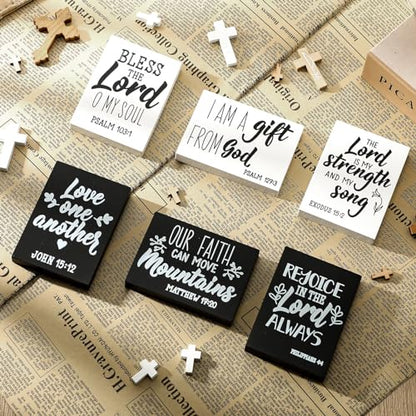 Yalikop 6 Pcs Bible Verse Christian Mini Wooden Sign, Affirmative Style - style: Affirmative Style