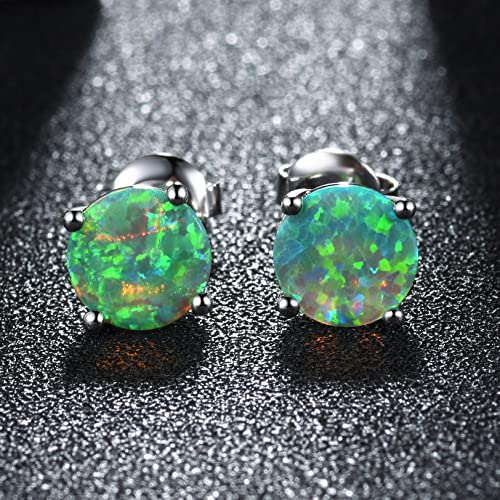 CERSLIMO Multi Colors fire Opal Stud Earrings Birthstone Earrings For Women 8mm - color: 05 Green