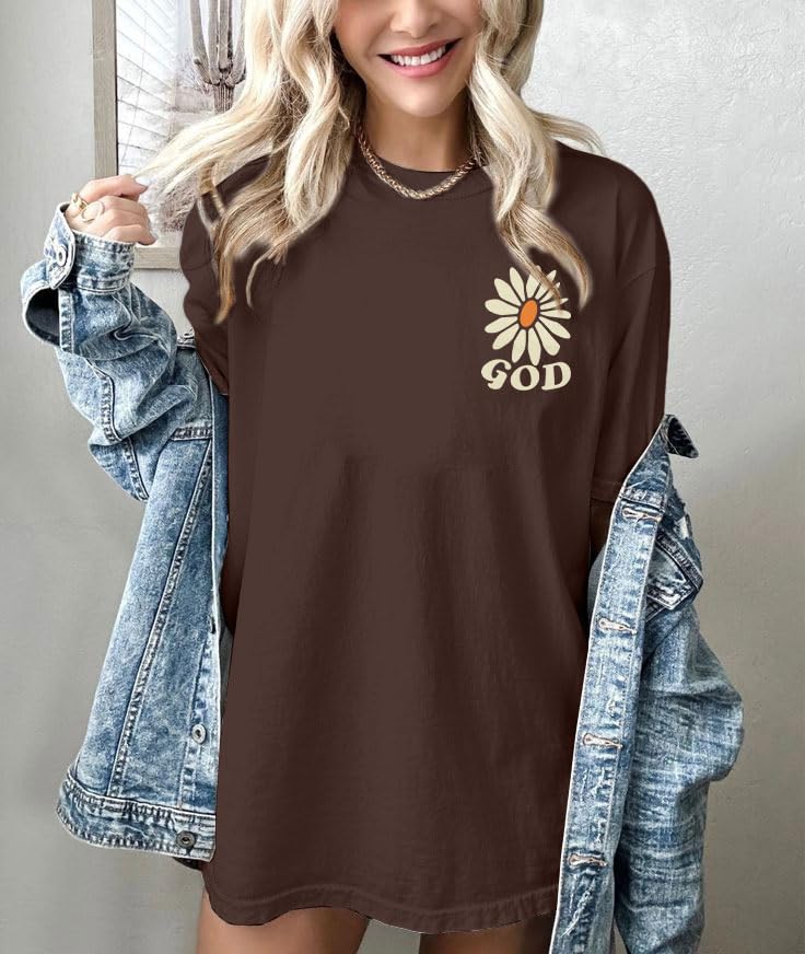 Christian Shirts for Women Jesus Shirt Christian Graphic Tees - color: Brown, size: Small